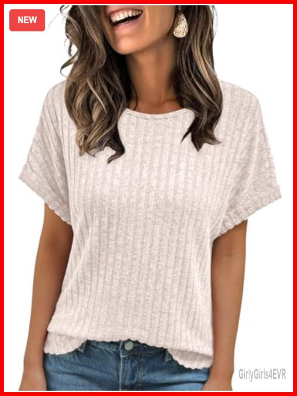Womens Short Sleeve Lightweight Sweater Crew Neck Soft Fuzzy Top